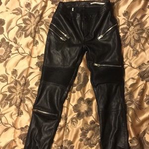 Woman’s faux leather pants with zippers